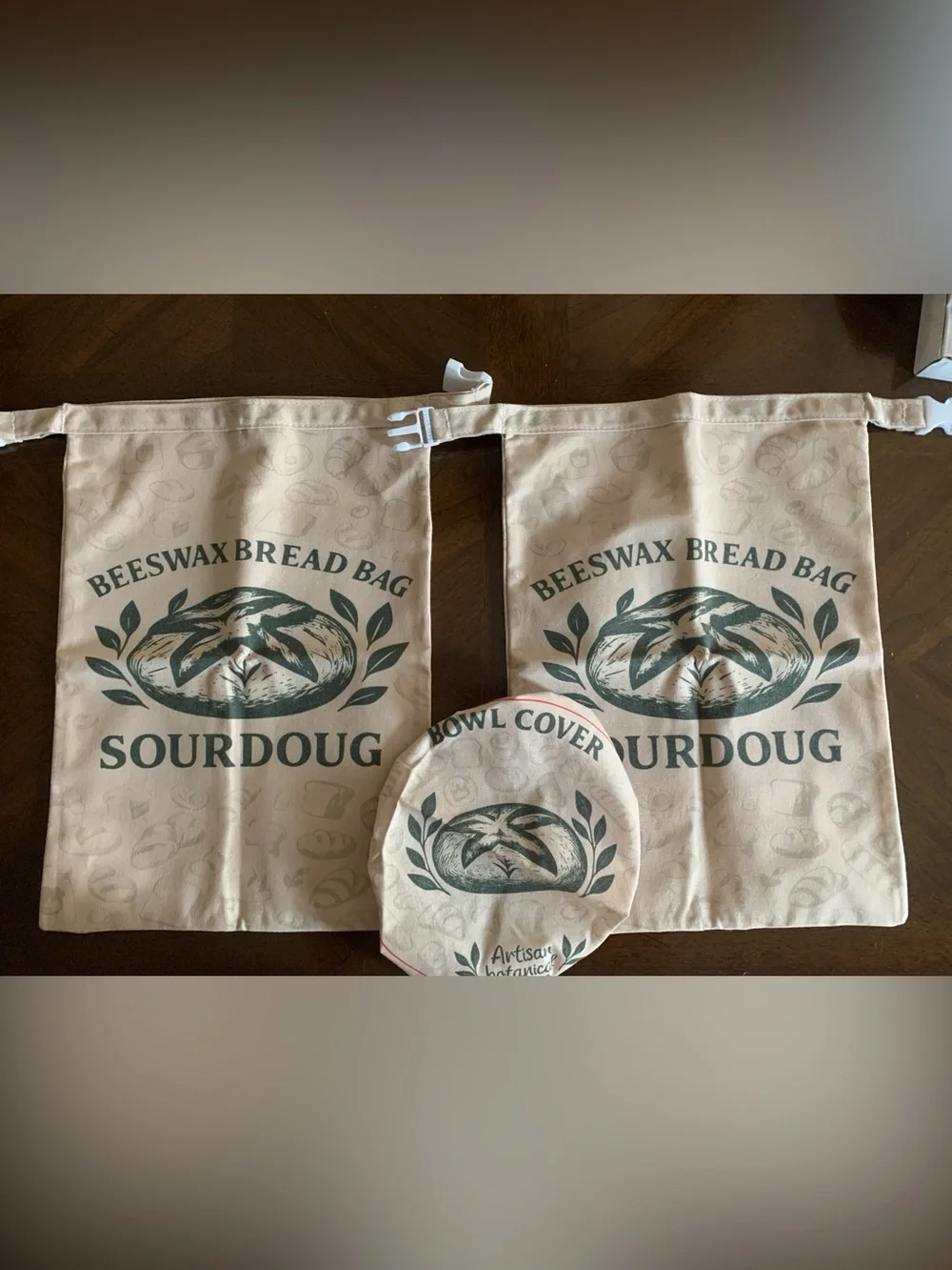 2 pack Organic Linen & Beeswax Large Sourdough Bread Bag & bowl cover NEW in Box